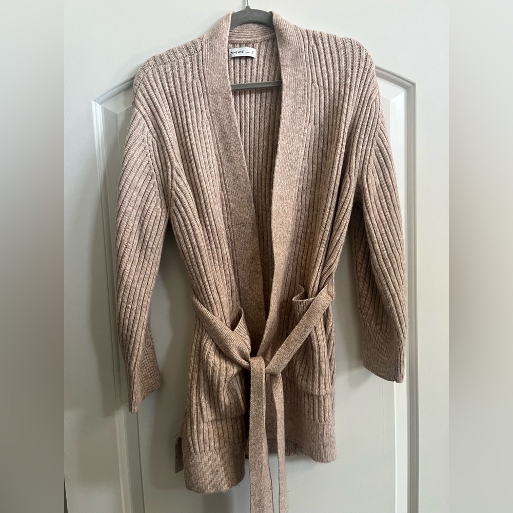 Nine West Tan Cardigan Sweater with Tie Belt
